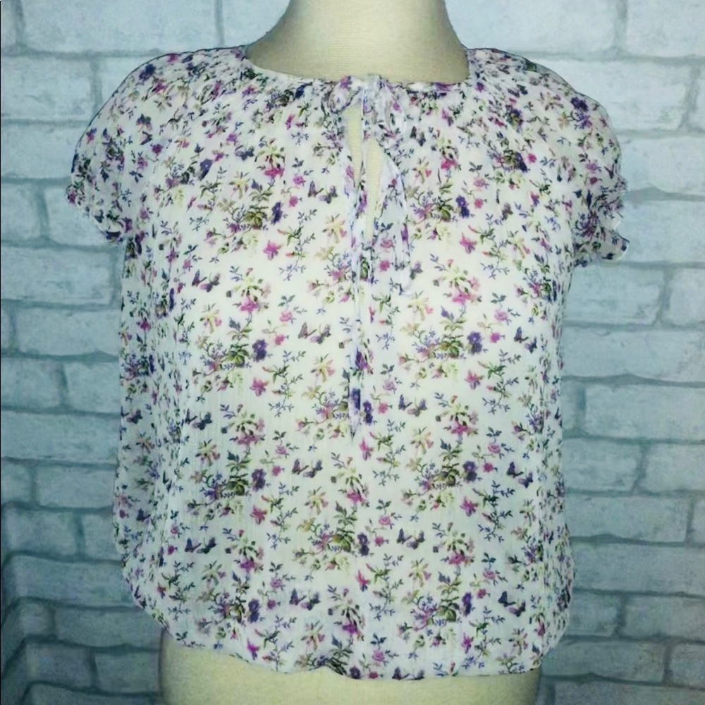 Sheer floral print blouse